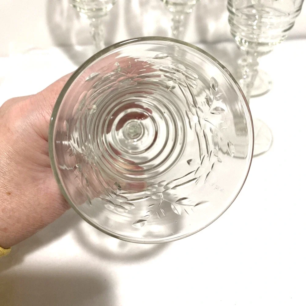 Libbey Rock Sharpe ARCTIC ROSE Goblets Water Glasses Set of 5 Clear etch crystal